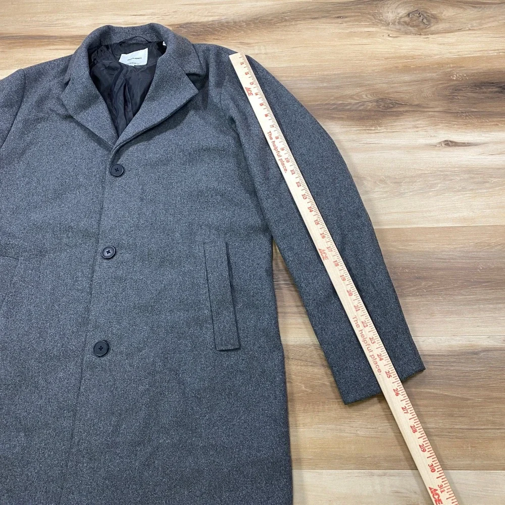 Jack & Jones Overcoat Mens Medium Minimalist Heritage Gray Long Topcoat